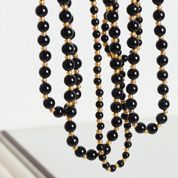 18K Gold Plated Black Onyx Necklace*Vintage Necklace*Handmade*Old Money … - Picture 8 of 8